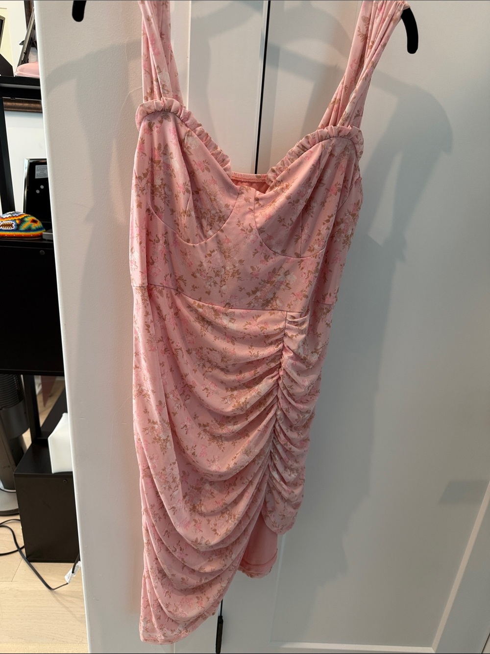 SHEIN Pink Floral Ruched Mini Dress